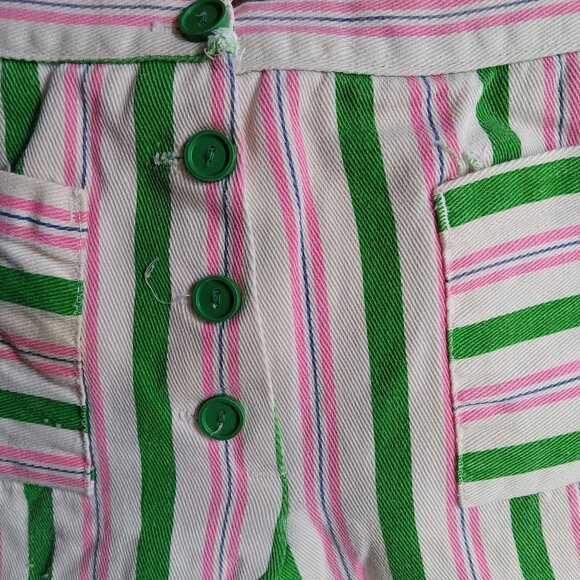 22W True Vintage 1960's Green Pink Striped High-Waisted Buttonfly 1OF1 Mod Band - Picture 3 of 5